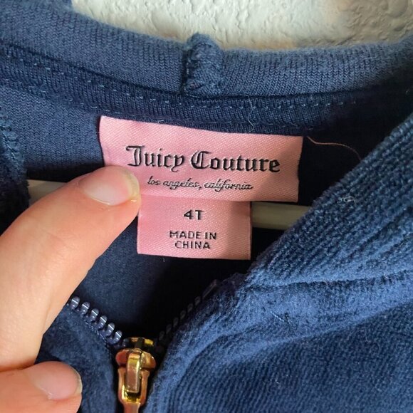 Juicy Couture Kids Size 4T Velour Full Zip Hoodie Sweatshirt Navy Blue Glitter - Picture 5 of 6